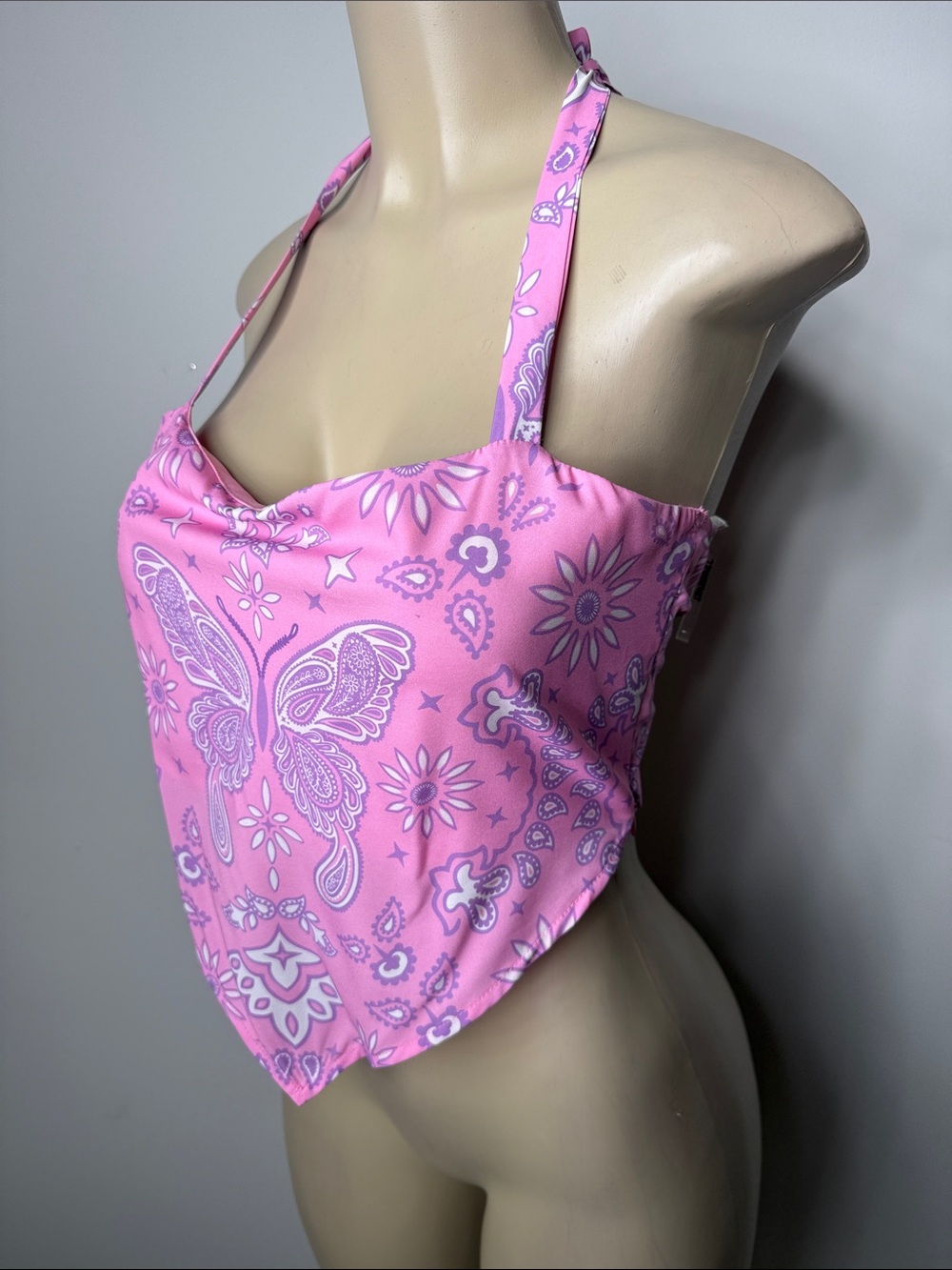 Sugar Thrillz Pink Butterfly Bandana Crop Top - Picture 2 of 6